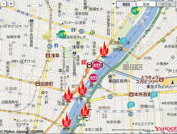 隅田川花火大会　会場マップ